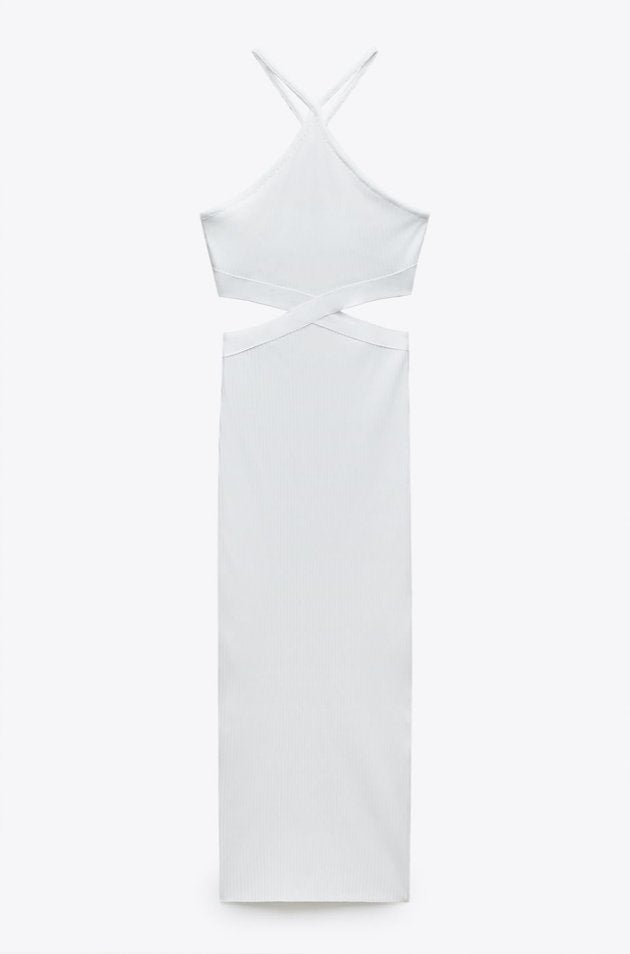 Dames Zara halter jurk met cut out en accent en rib wit M, Kleding | Dames, Maat 38/40 (M), Nieuw, Ophalen of Verzenden, Onder de knie