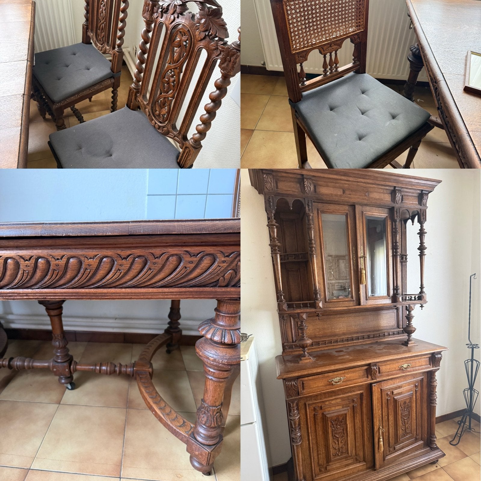 Antieke eetkamer: kast, tafel en 4 stoelen, Ophalen, Gebruikt, Minder dan 4 stoelen