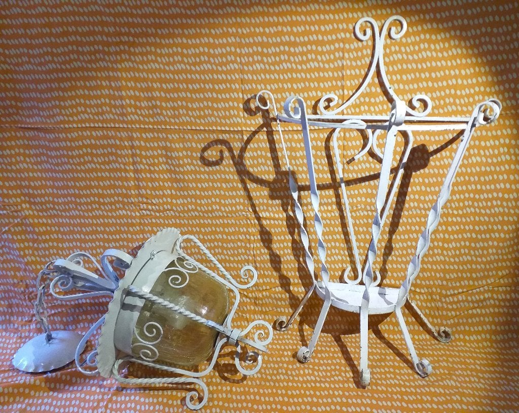 Vintage smeedijzeren paraplubak en hanglamp, midcentury, Antiek en Kunst, Ophalen of Verzenden