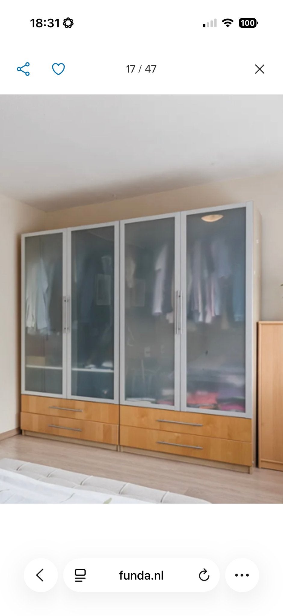 IKEA Grote kledingkast met lades en glazen deuren, Ophalen, Gebruikt, 200 cm of meer, Met lade(s)