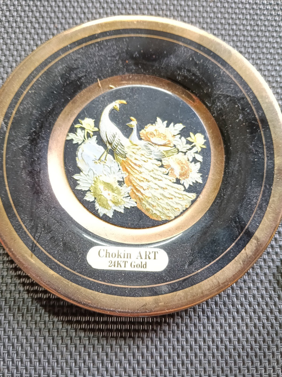 Chokin ART 24KT Gold Pauw Decoratief Bordje 10 cm, Antiek en Kunst, Ophalen of Verzenden
