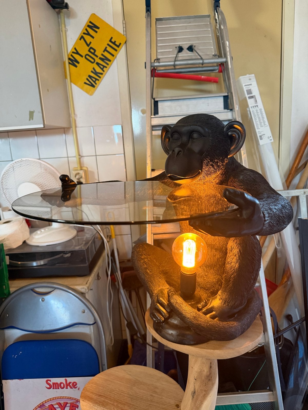 Bijzettafel Aap met Lampje - Ø 52 cm, Hoogte 52 cm, Ophalen, Kunststof, Modern, Nvt