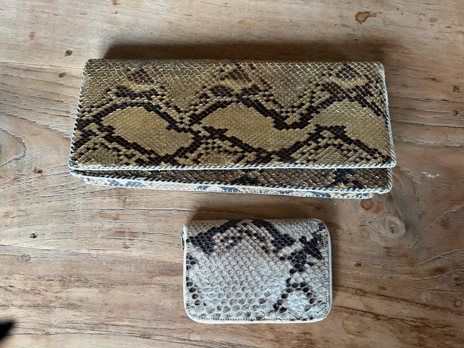 Echt python leer portemonnee en clutch, Sieraden, Tassen en Uiterlijk, Ophalen of Verzenden, Gebruikt, Bruin, Avondtasje