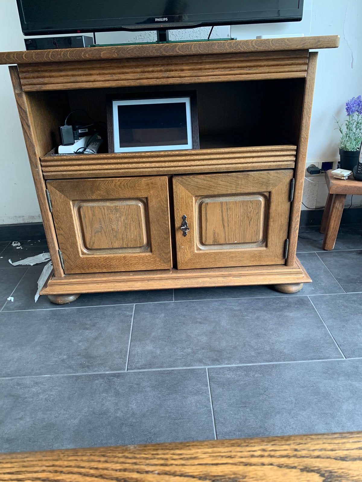 Tv meubel, Ophalen, Gebruikt, Eikenhout, 50 tot 100 cm