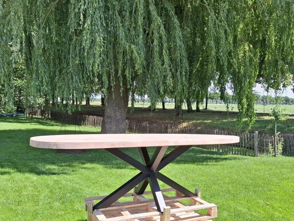 Tuintafel Douglas - op maat - stalen poot & ovalen blad, Tuin en Terras, Tuinsets en Loungesets, Ophalen, Eettafel, Nieuw, 8 zitplaatsen