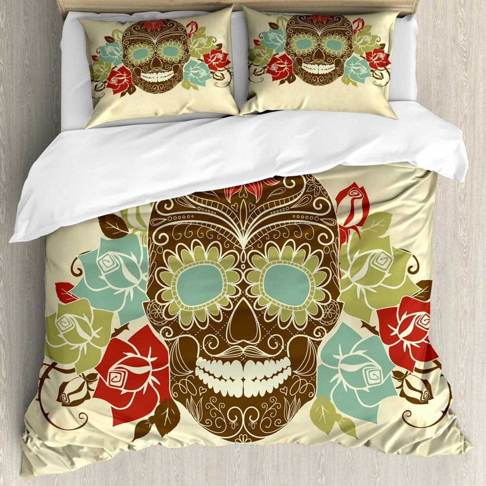 Sugar Skull Dekbedovertrek / Skull Doodshoofd Mexicaans, Verzenden, Nieuw, Overige maten, Dekbedovertrek