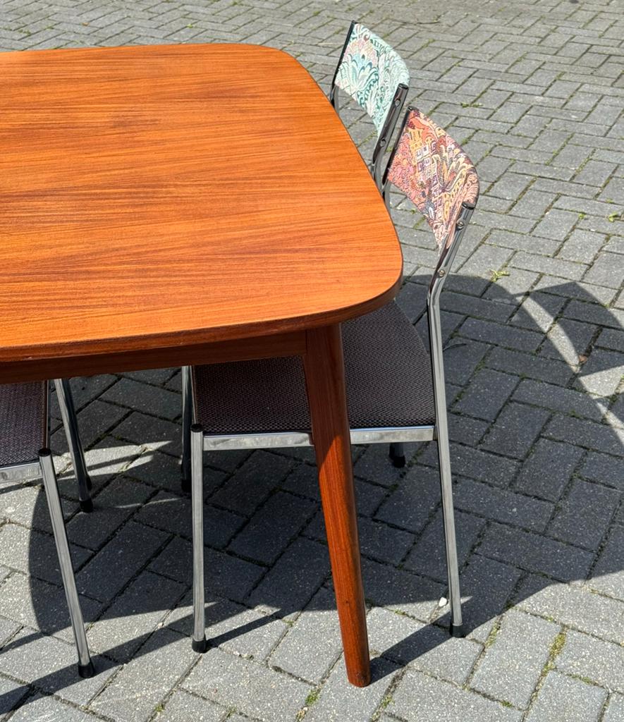 Vintage Deense Eettafel Teak, Gebruikt, Scandinavisch retro vintage, 150 tot 200 cm, Vier personen