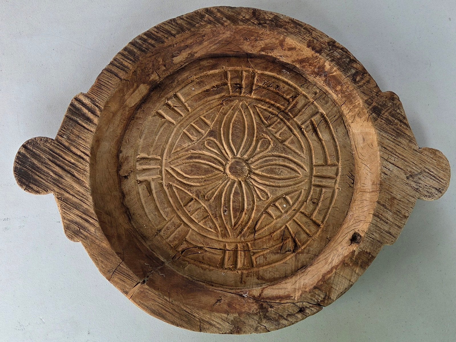 oude vintage teakhout teak Indiase schaal parat !, Ophalen of Verzenden, Rond, Hout
