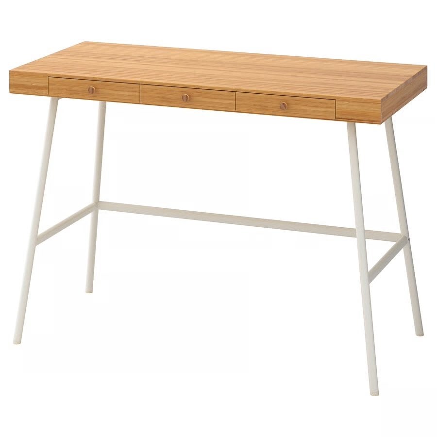 Ikea bureau Lillasen bamboe wit circa 50 x 100 cm als nieuw, Ophalen, Scandinavisch, Zo goed als nieuw, IKEA