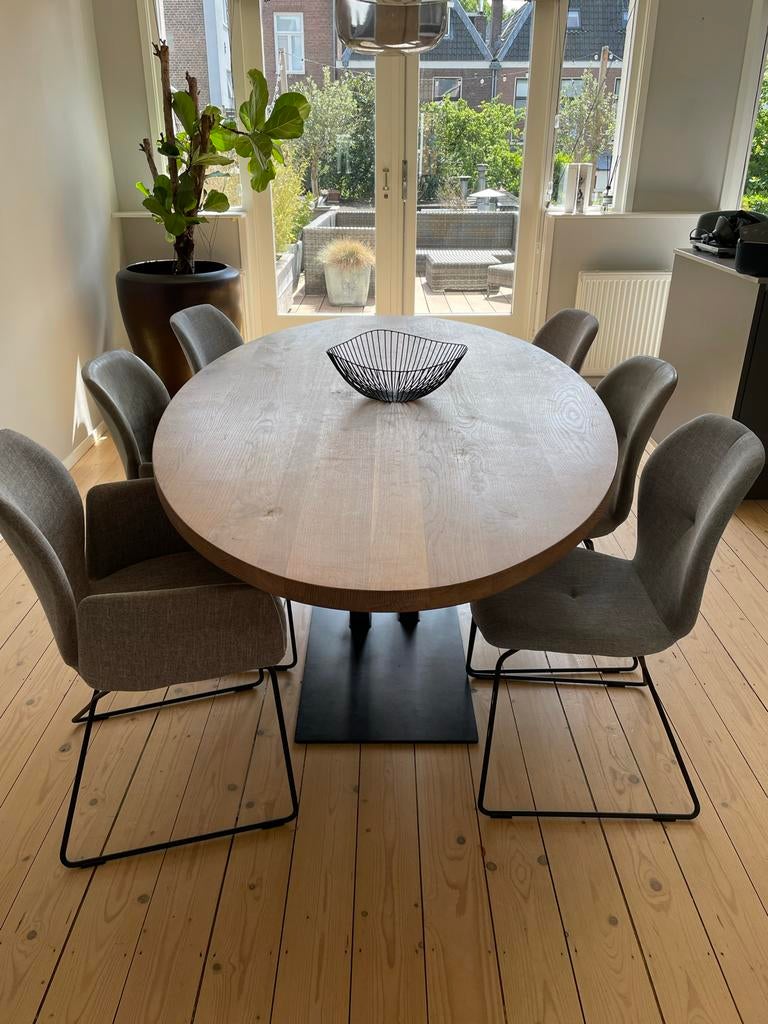 Massief eikenhoute ovale eettafel - 220x120x77 cm, Huis en Inrichting, Tafels | Eettafels, Gebruikt, 100 tot 150 cm, 200 cm of meer
