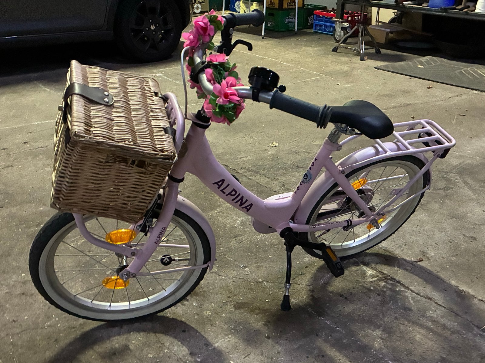 Alpina kinderfiets 18 inch met mandje en bagagedrager, Ophalen, Zo goed als nieuw, Terugtraprem, 16 tot 20 inch