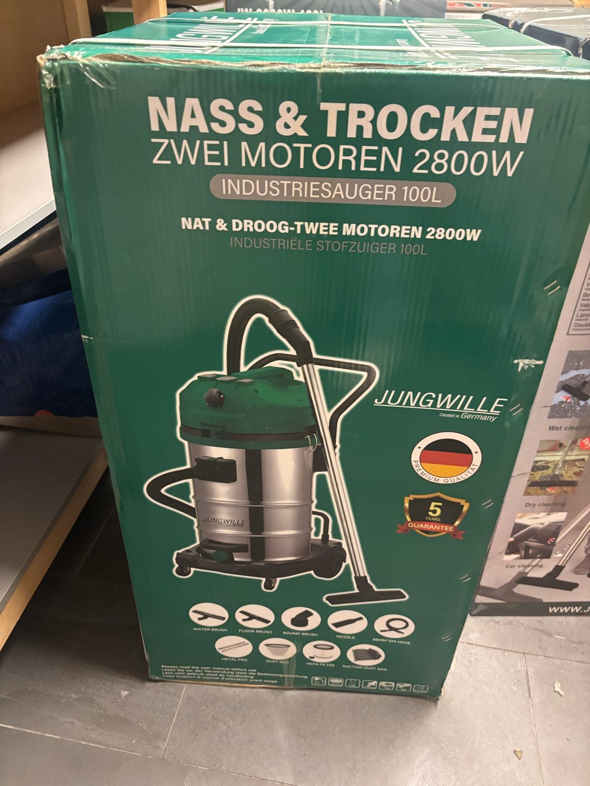 Jungwille Industriële Stofzuiger 2800W/3000W 100L Nat & Droo, Ophalen, Nieuw, Industriële stofzuiger, 2000 watt of meer