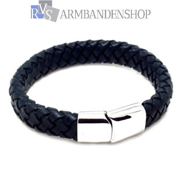 Zwarte leren armband met magnetische sluiting, Verzenden, Nieuw, Zwart, Leer