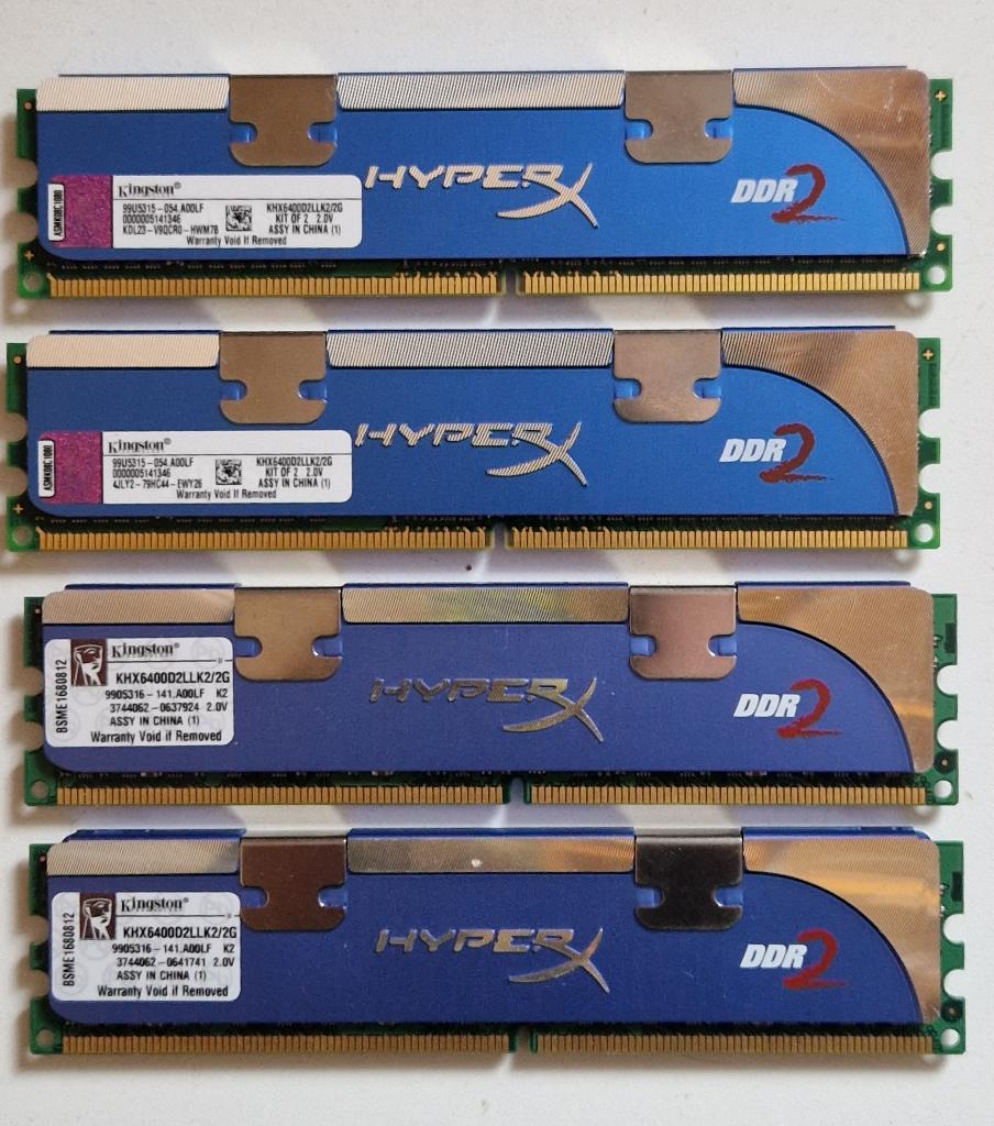 4 stuks 2GB DDR2 Dual Channel desktop geheugen, Computers en Software, RAM geheugen, Gebruikt, Ophalen of Verzenden, DDR2, Desktop