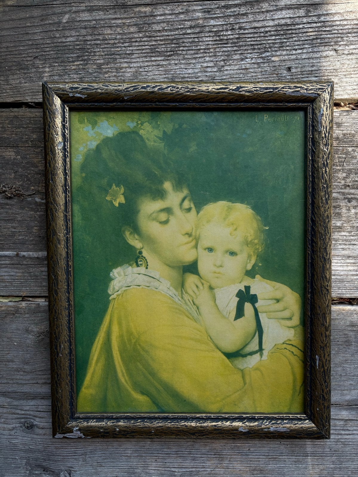 Vintage Schilderij Moeder en Kind - L. Perrault 79, Antiek en Kunst, Kunst | Schilderijen | Klassiek, Portret of Personen, Ophalen of Verzenden