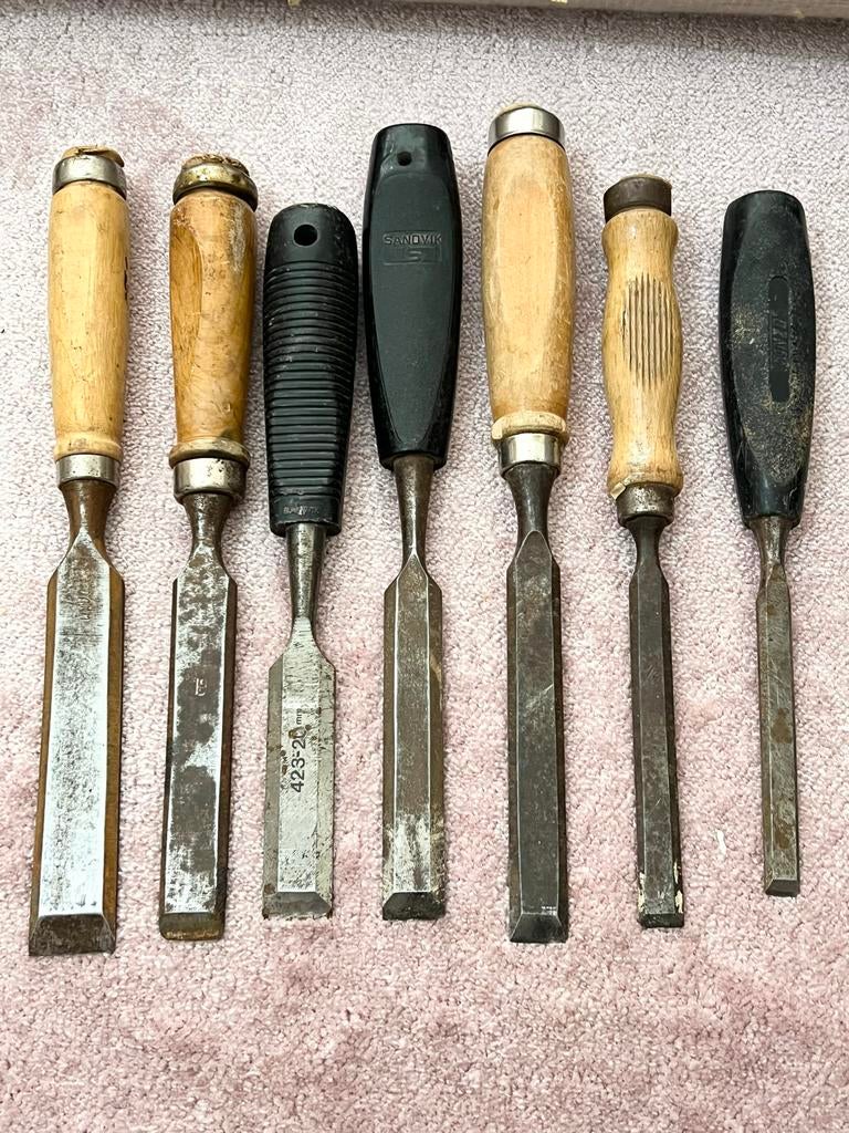 Set van 7 gebruikte beitels - diverse maten en merken, Ophalen of Verzenden, Gebruikt