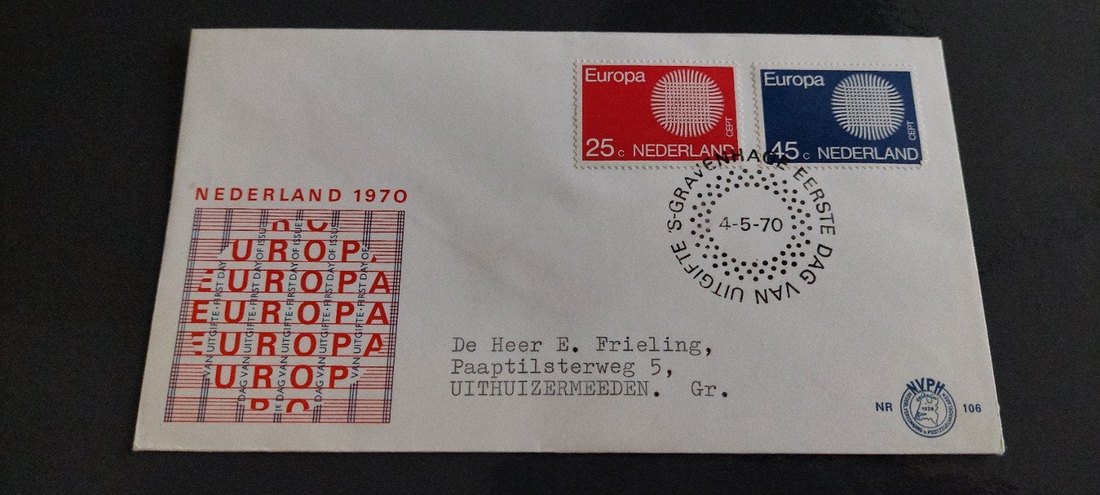 eerste dag envelop nederland e106 europa 1970, Ophalen, Beschreven, Nederland