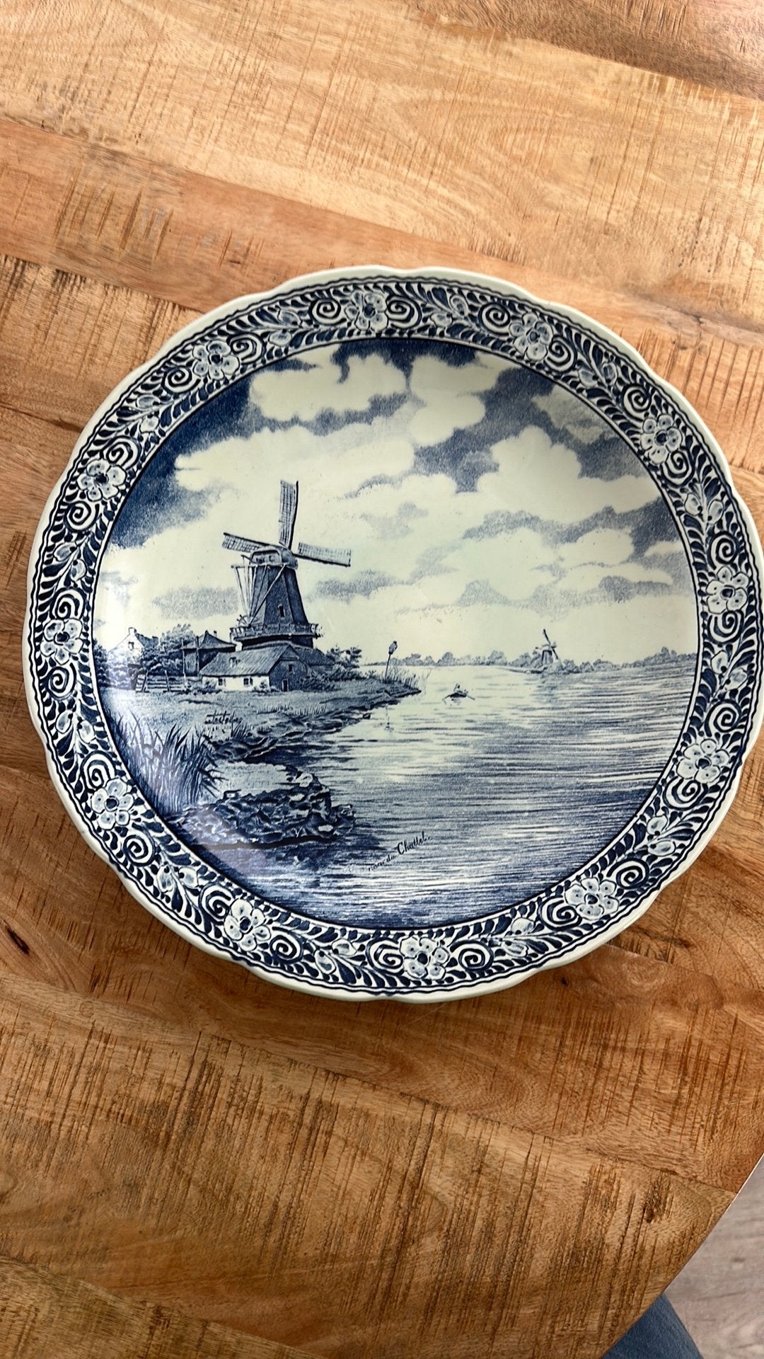 Boch Delfts Blauw Wandbord met Molenlandschap, Antiek en Kunst, Ophalen