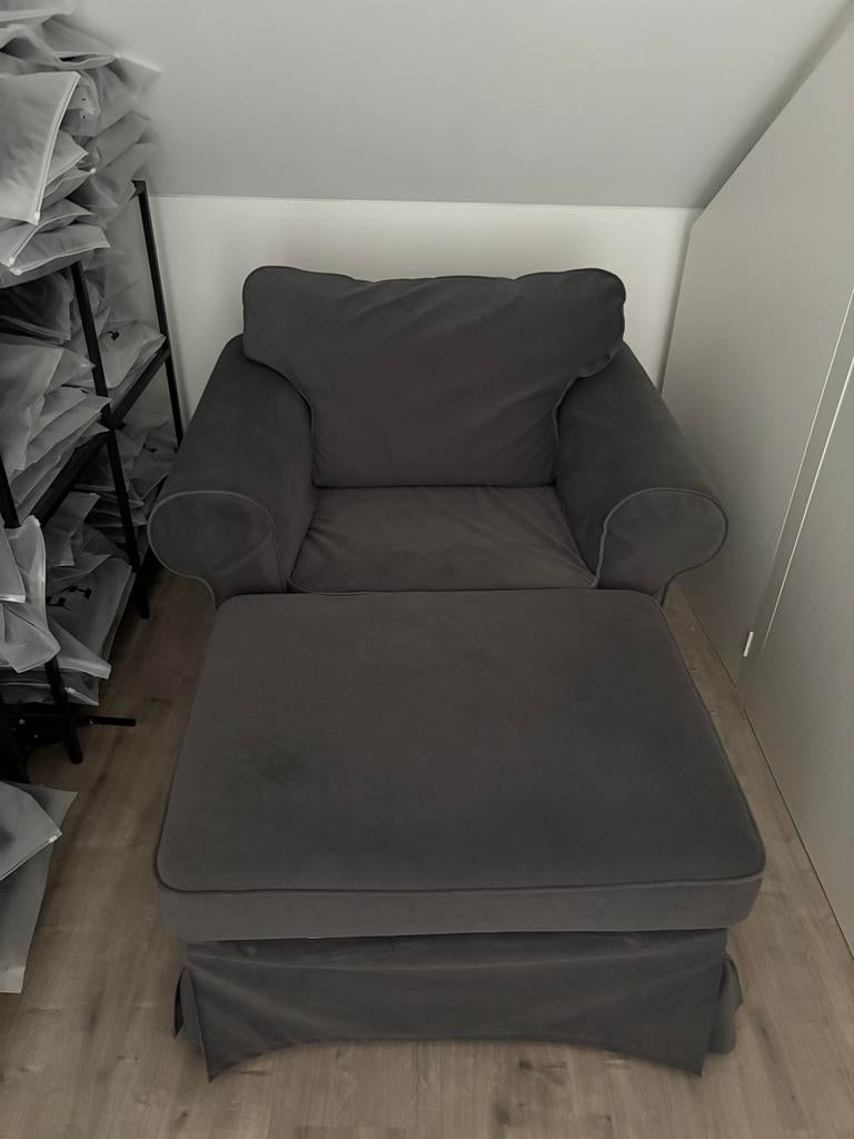Ikea Ektorp fauteuil met voetenbank, Ophalen, Eenpersoons, 75 tot 100 cm, Zo goed als nieuw