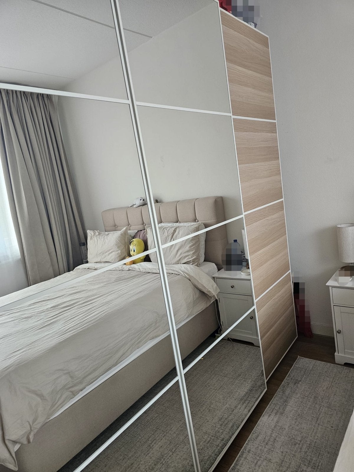 IKEA Pax schuifdeuren (2x spiegel, 2x bruin) compleet, Ophalen, Gebruikt, 100 tot 150 cm, 200 cm of meer
