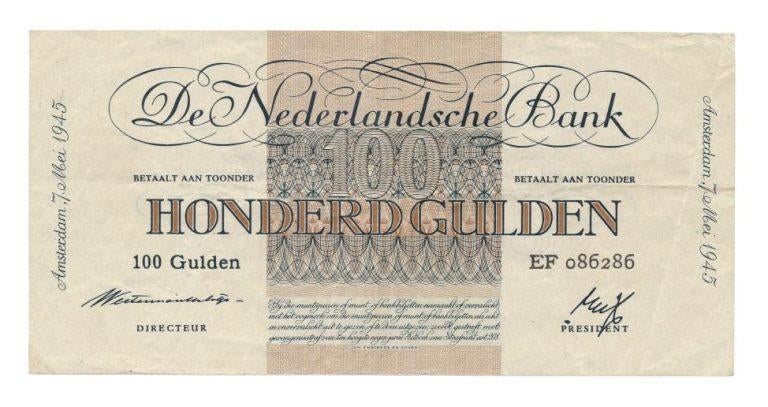 Nederland 100 Gulden 1945 Geldzuivering, Ophalen of Verzenden, 100 gulden, Los biljet