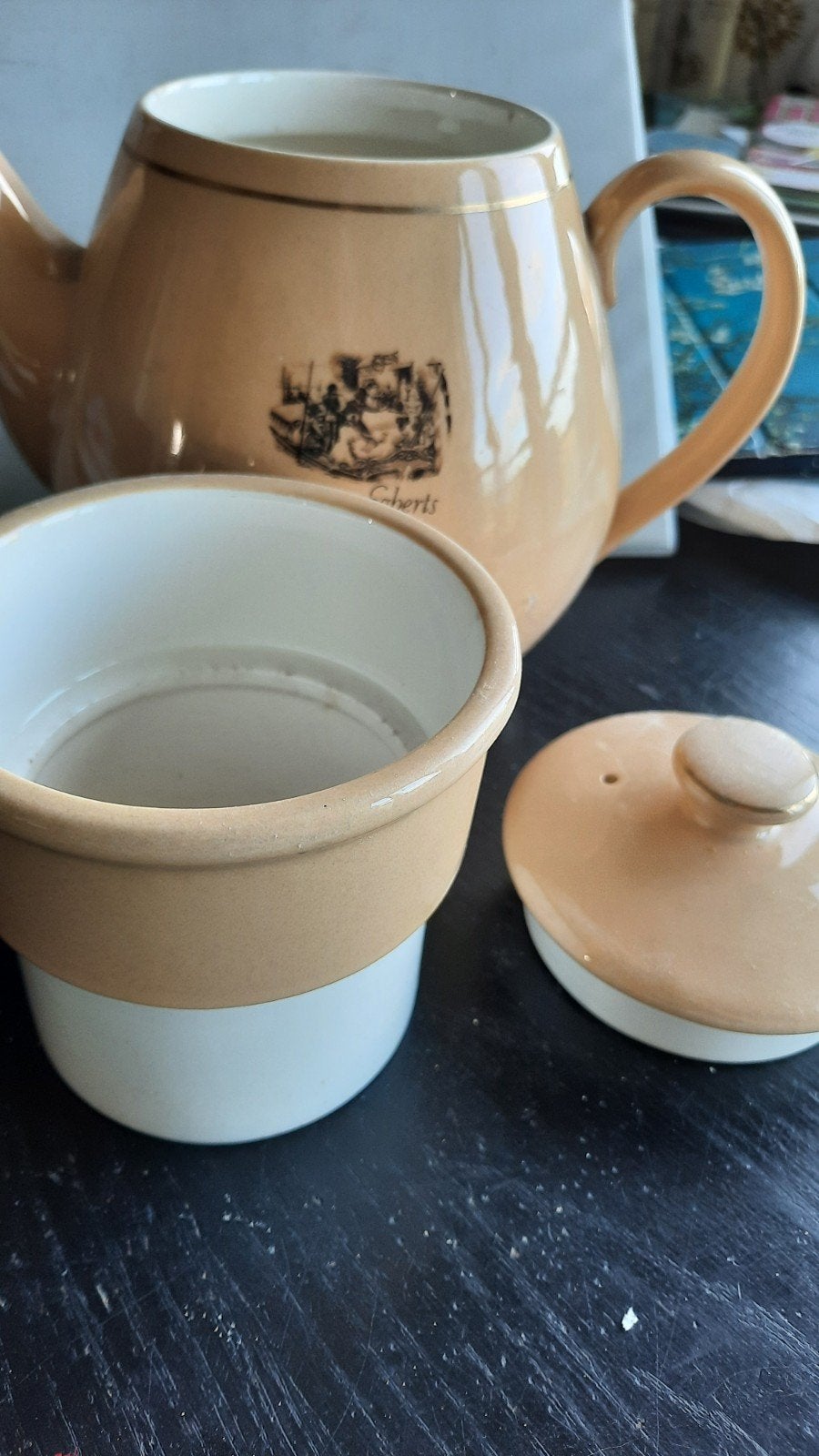 Vintage Douwe Egberts Koffiepot - Beige met Afbeelding, Antiek en Kunst, Ophalen of Verzenden