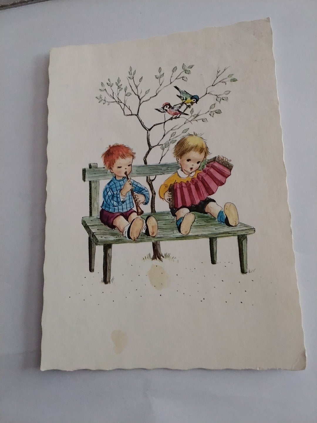 Ansichtkaart: Kinderen met muziek- Instrumenten, Verzamelen, Ophalen of Verzenden, 1940 tot 1960, Gelopen