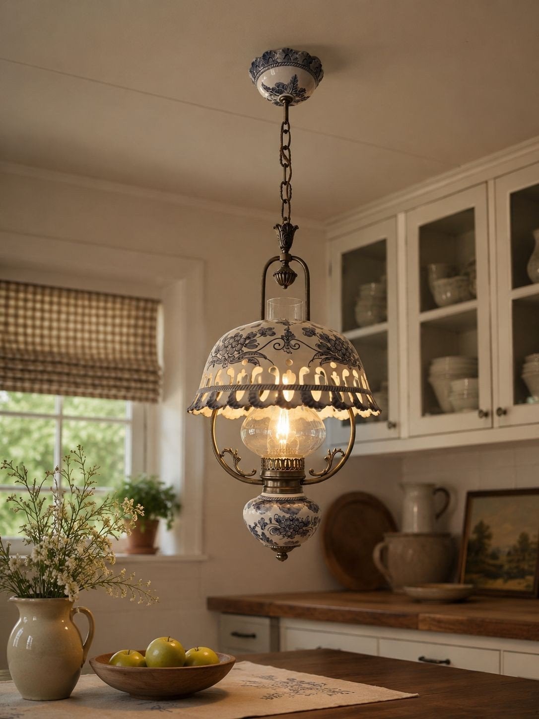 Delfts Blauwe Hanglamp - Klassiek en Elegant, Huis en Inrichting, Ophalen, Gebruikt, Metaal, E27 (groot)