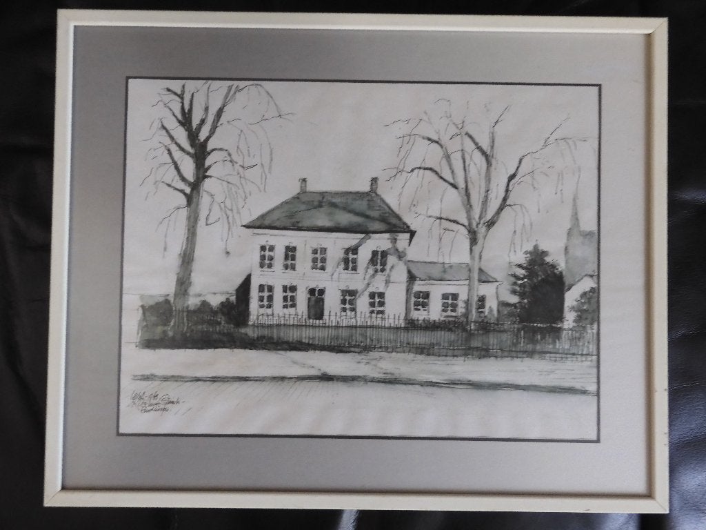 pentekening pastorie St.Joriskerk Stratum Eindhoven Ritahuis, Ophalen of Verzenden, Tekening, Pentekening, Met kunstenaarsmerk