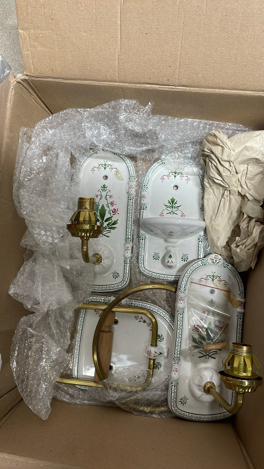 Vintage Badkamer Accessoires Set - Keramiek & Messing, Ophalen