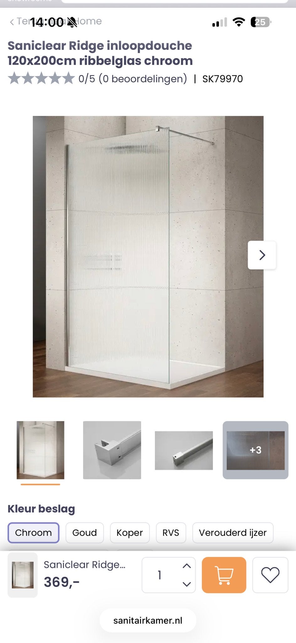 Saniclear Ridge inloopdouche 120x200cm ribbelglas chroom, Doe-het-zelf en Verbouw, Sanitair, Nieuw, Douche, Chroom, Ophalen