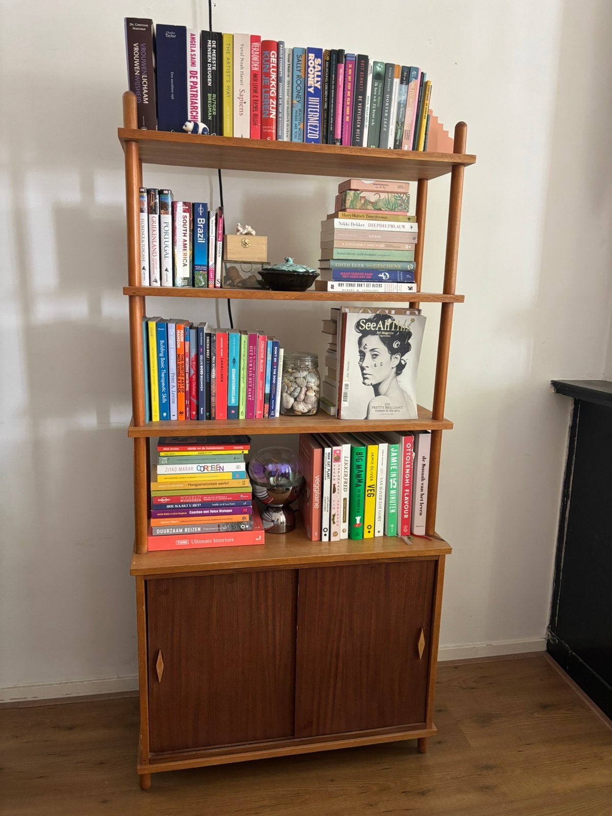 Vintage houten stokken/boekenkast jaren 60, Huis en Inrichting, Ophalen, Met plank(en), Gebruikt, 50 tot 100 cm