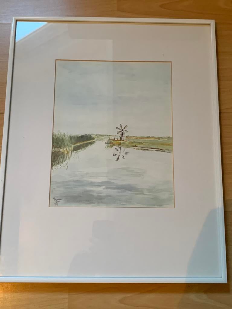 Aquarel Nederlands landschap, Ophalen of Verzenden