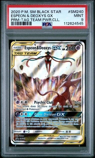 Espeon & Deoxys GX [SM240] - PSA 9 - Sun & Moon Tag Team, Ophalen, Nieuw, Losse kaart, Foil