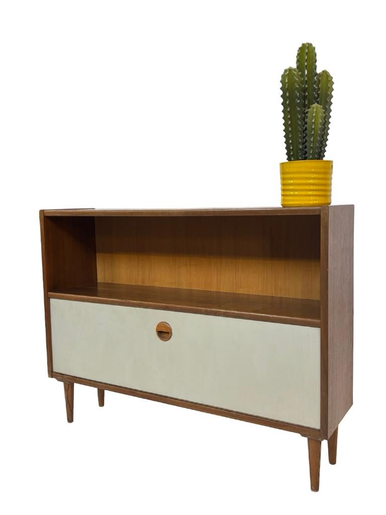 Vintage Compact Kastje Klepkast Schuifdeuren Teak Fineer, Ophalen