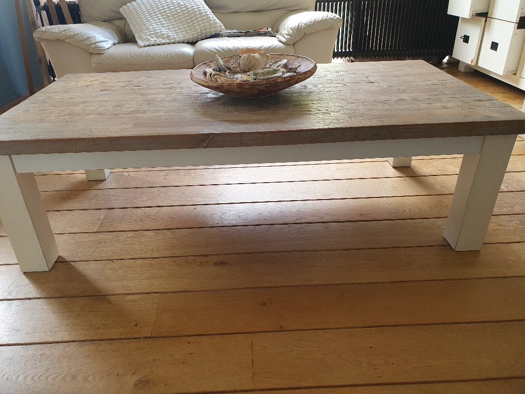 Salontafel hout met wit onderstel, Ophalen, Gebruikt, 50 tot 100 cm, 100 tot 150 cm