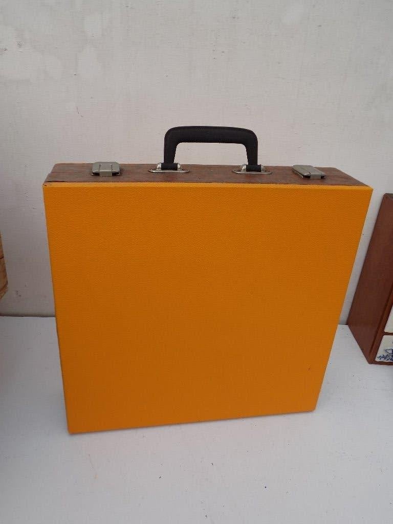 Vintage vinyl LP-koffer uit de jaren 70 oranje geel, Ophalen of Verzenden, Gebruikt