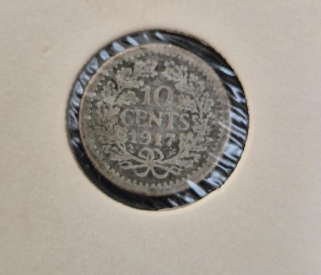 10 cent 1917 Wilhelmina munt is duidelijk in omloop geweest, Postzegels en Munten, Munten | Nederland, Ophalen of Verzenden, Koningin Wilhelmina