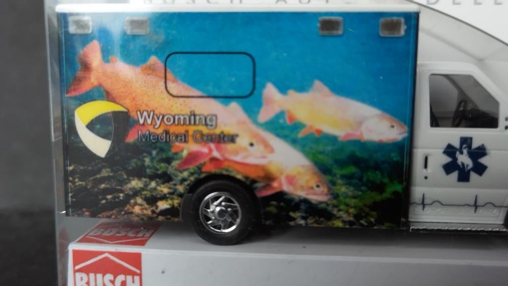 Ford E350 Ambulance Wyoming Fish 1;87 H0 Busch Pol, Overige merken, Auto, Verzenden, Busch Gmbh Co