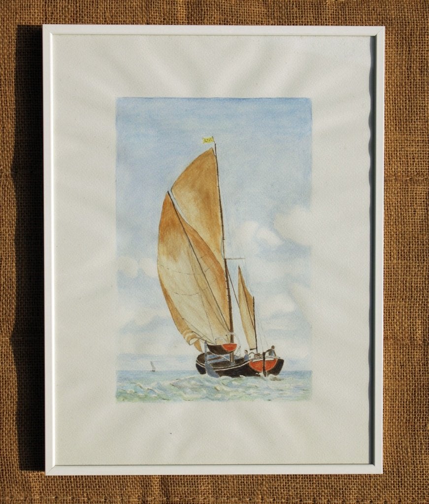 Schilderij aquarel Zeilboot    25, Antiek en Kunst, Voertuigen, Gelimiteerde oplage, Papier/karton, Ophalen of Verzenden