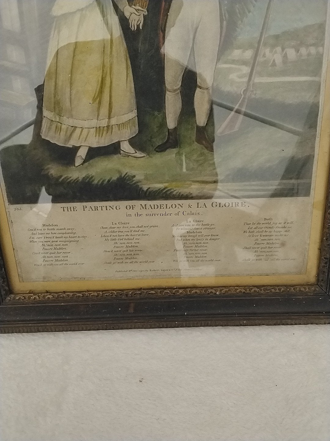 Antieke ingelijste prent: The Parting of Madelon & La Gloire, Ophalen of Verzenden