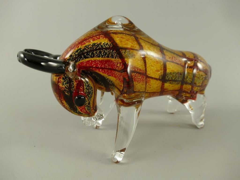 Prachtig Murano-stijl glazen stier beeldje - Bruin/Rood, Ophalen of Verzenden