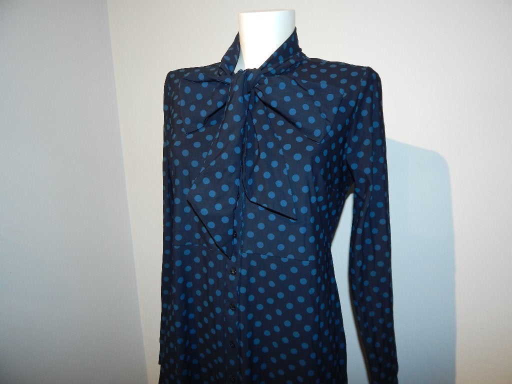 Studio Anneloes travel stof jurk strik hals stippen print L, Studio Anneloes, Maat 42/44 (L), Zo goed als nieuw, Knielengte