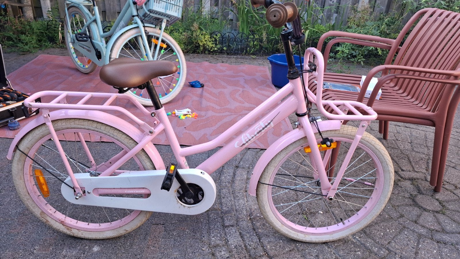 Roze meisjesfiets 20 inch met voordrager, Ophalen, Gebruikt, Terugtraprem, 20 inch of meer