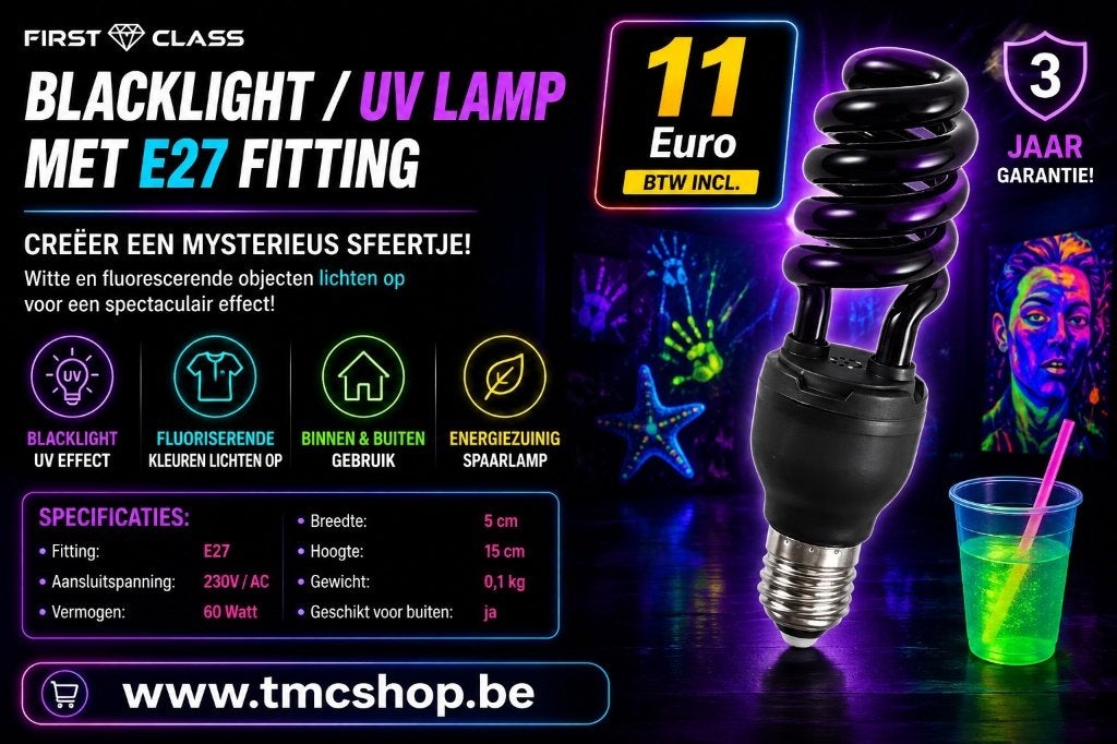 Nieuwe First Class Blacklight / UV lamp met E27 fitting 60W, Muziek en Instrumenten, Licht en Laser, Ophalen of Verzenden, Nieuw