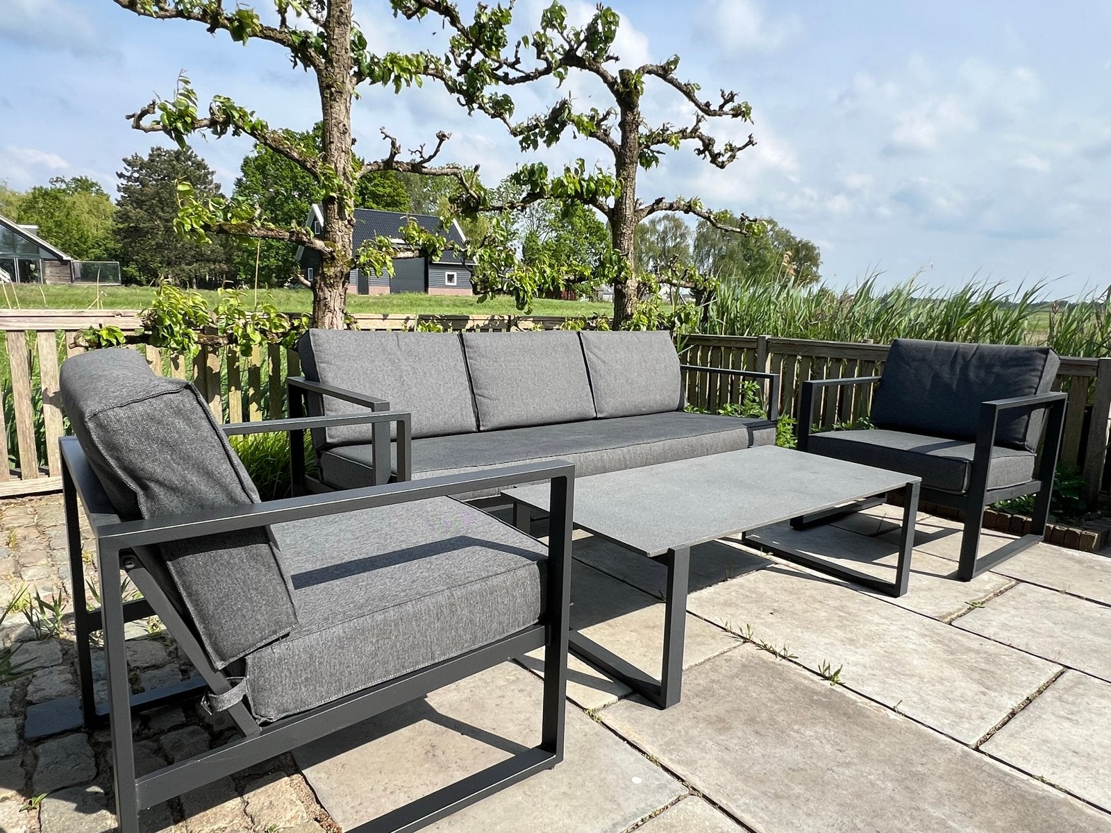 Moderne loungeset, Ophalen, 5 zitplaatsen, Aluminium, Zo goed als nieuw