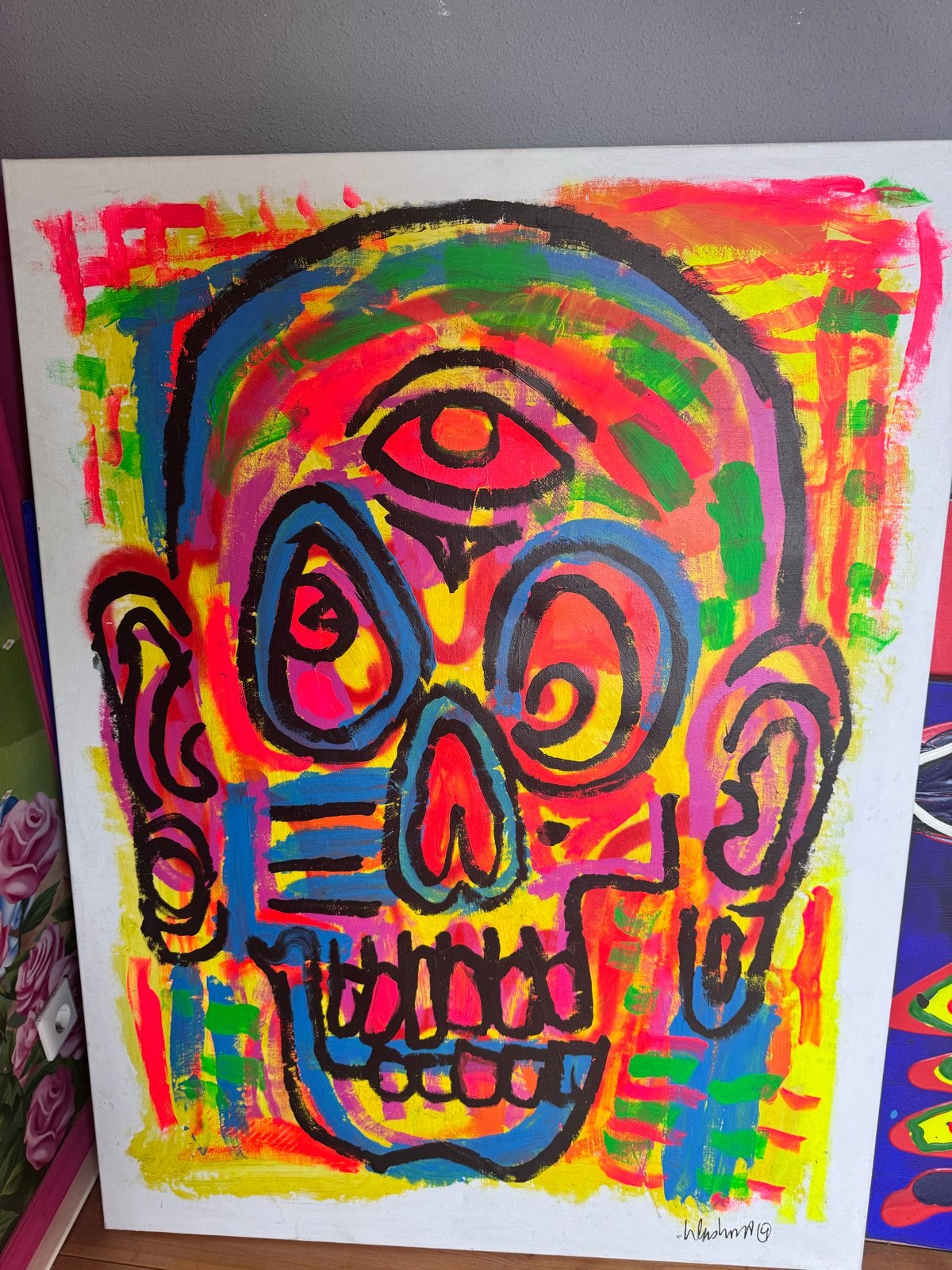 Peter Klashorst - Face 1 - Levendig Acryl Schilderij, Antiek en Kunst, Kunst | Schilderijen | Modern, Ophalen, Acrylverf, Hout