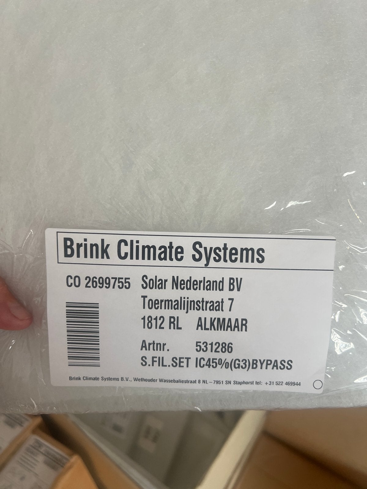 Brink Climate Systems Filterset S.FIL.SET IC45%(G3)BYPASS, Ophalen of Verzenden, Nieuw, Ventilator