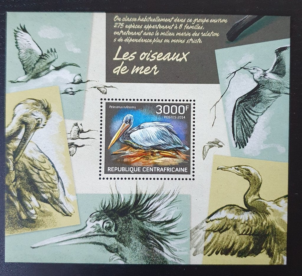 Centraal Afrikaanse Rep 2014 Vogel Pelikaan Michel blok 1153, Postzegels en Munten, Verzenden, Postfris, Dier of Natuur