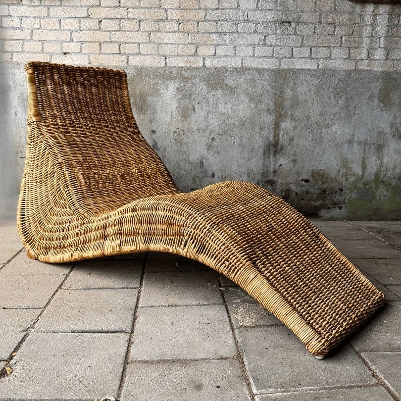 Vintage Ikea rotan loungestoel uit 1998, model Karlskrona, Tuin en Terras, Ligbedden, Ophalen, Rotan, Amsterdam, Zo goed als nieuw